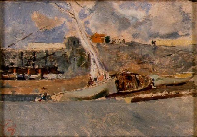 Maria Fortuny i Marsal Paesaggio con barche oil painting picture